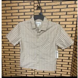 No Boundaries Tan And White Plaid Button Down Shirt Size Medium